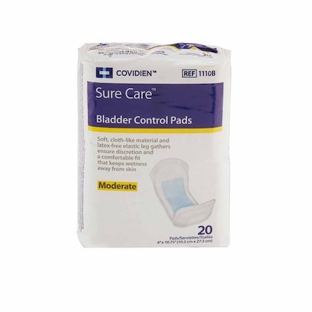 Sure Care Bladder Control Pad 4 X 10-3/4 Inch Moderate Absorbency Polymer Core One Size Fits Most, 20PK 1110B